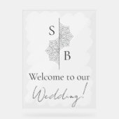 Eenvoudig Modern Boho Monogram Huwelijk Welkom Acryl Bord (Voorkant)