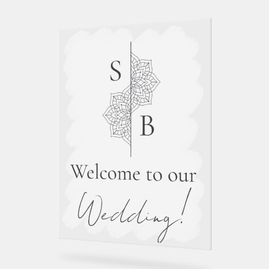 Eenvoudig Modern Boho Monogram Huwelijk Welkom Acryl Bord (Hoek)