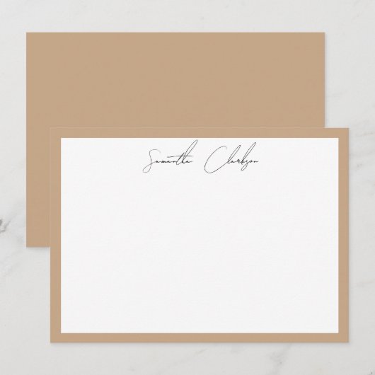 Eenvoudig modern Boho Tan Border Handgeschreven Sc Notitiekaartje (Voorkant / Achterkant)