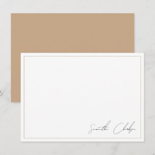 Eenvoudig modern Boho Tan Border Handgeschreven Sc Notitiekaartje