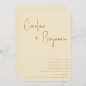 Eenvoudig modern Boho Terracotta Cream Weddenschap Save The Date (Voorkant / Achterkant)