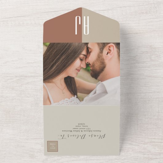 Eenvoudig modern Boho Wedding All In One Uitnodiging (Buitenkant)