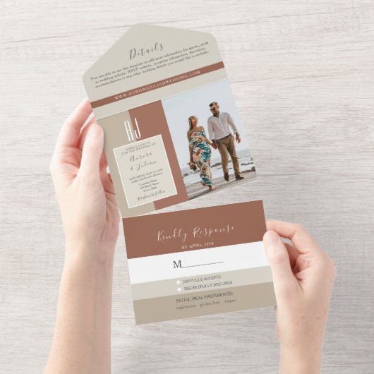 Eenvoudig modern Boho Wedding All In One Uitnodiging (Afscheurbaar)