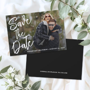 Eenvoudig Modern Borstel Schrift Foto Bruiloft Save The Date