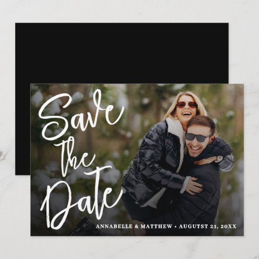 Eenvoudig Modern Borstel Schrift Foto Bruiloft Save The Date (Voorkant / Achterkant)
