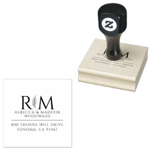 Eenvoudig modern botanisch koppel-huwelijksmonogra rubberstempel
