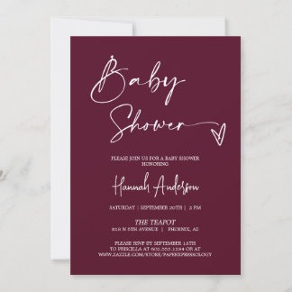 Eenvoudig modern Bourgogne Baby shower QR Code Fot Kaart