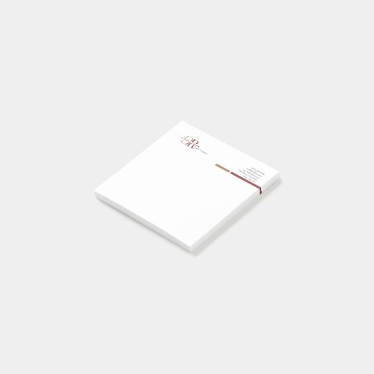 Eenvoudig Modern Bourgogne Goud Monogram Post-it® Notes (Schuin)