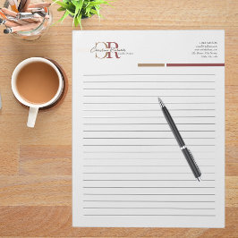 Eenvoudig Modern Bourgondisch Goud Monogram gevoer Notitieblok