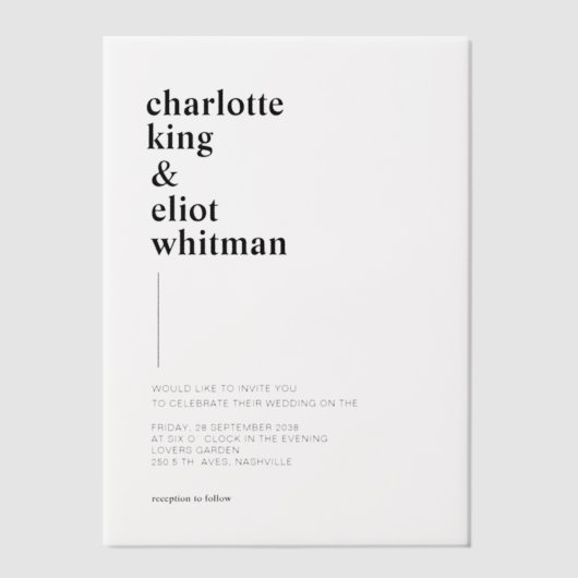 Eenvoudig, modern, bruiloft, vellum uitnodigingen (Voorkant)