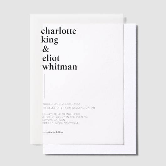 Eenvoudig, modern, bruiloft, vellum uitnodigingen (Offset)