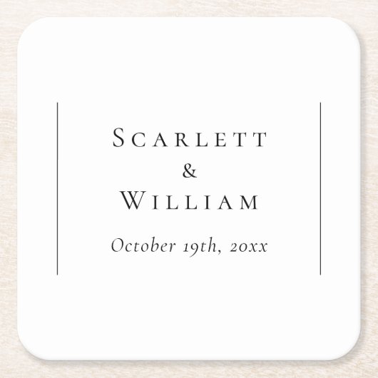 Eenvoudig Modern Bruiloft Vierkant Papier Onderzet Kartonnen Onderzetters (Voorkant)