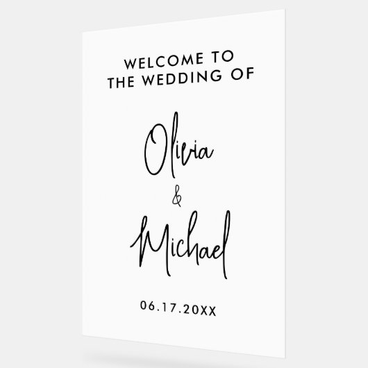 Eenvoudig modern bruiloft welkom acryl bord (Hoek)
