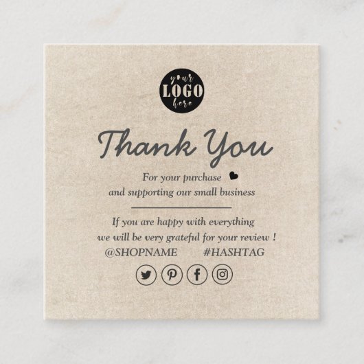 Eenvoudig Modern Bruin Glad Dank u Vierkante Visitekaartje (Voorkant)