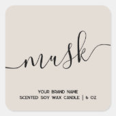 Eenvoudig modern bruin minimaal kaarslabel vierkante sticker (Voorkant)