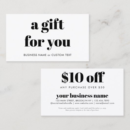 Eenvoudig modern cadeau voor u couponcode bedrijf kortingskaartje (Voorkant / Achterkant)