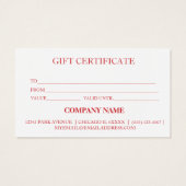 Eenvoudig modern cadeaubon bakken bakkerijtaart visitekaartje (Achterkant)