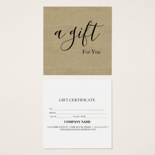 Eenvoudig & Modern Cadeaubon voor Zakelijk Gebruik Vierkante Visitekaartjes (Voorkant /achterkant)