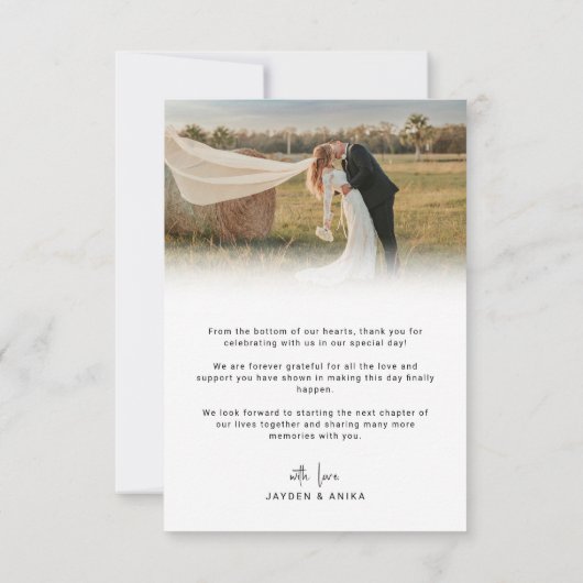 Eenvoudig modern calligrafiekscript bruiloft bedankkaart (Achterkant)