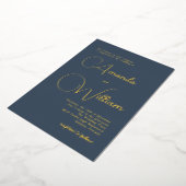 Eenvoudig modern Calligrafiescript blauw Folie Uitnodiging (Gedraaid)