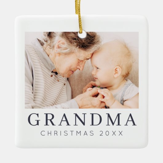Eenvoudig modern Chic Custom Grandma Photo Holiday Keramisch Ornament (Voorkant)