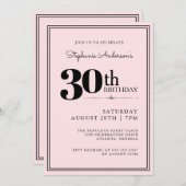Eenvoudig Modern Chic Roze en Zwart 30ste Verjaard Kaart (Voorkant / Achterkant)