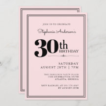 Eenvoudig Modern Chic Roze en Zwart 30ste Verjaard