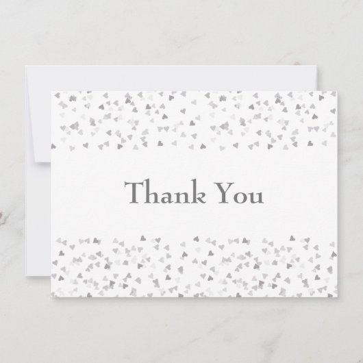 Eenvoudig Modern Chic Zilveren Hartjes Confetti Bedankkaart (Voorkant)