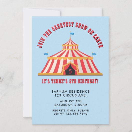 Eenvoudig Modern Circus Carnaval Verjaardagsfeest Kaart (Voorkant)