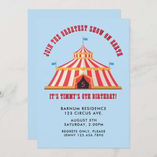 Eenvoudig Modern Circus Carnaval Verjaardagsfeest Kaart (Voorkant / Achterkant)