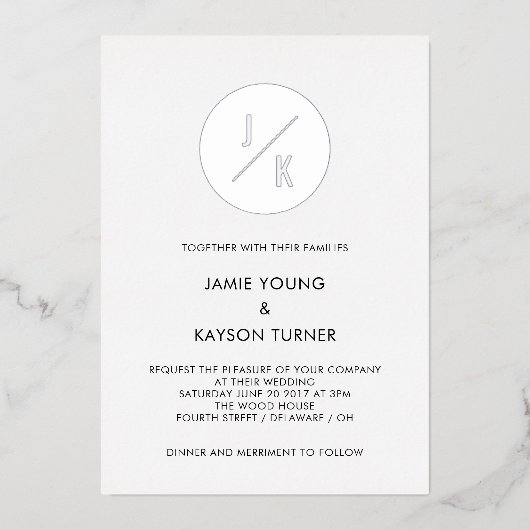 Eenvoudig modern cirkelmonogram echt folie uitnodiging (Voorkant)