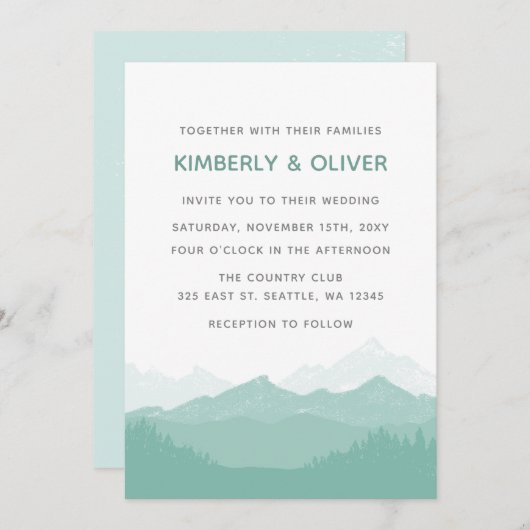 Eenvoudig modern Classy Mountain Wedding Kaart (Voorkant / Achterkant)