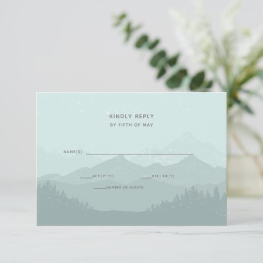 Eenvoudig modern Classy Mountain Wedding RSVP Kaartje (Staand voorkant)