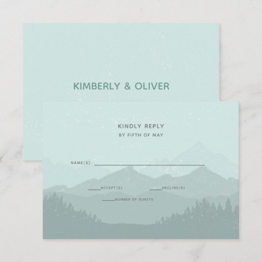 Eenvoudig modern Classy Mountain Wedding RSVP Kaartje (Voorkant / Achterkant)