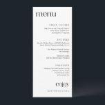 Eenvoudig modern Classy Wedding Menu<br><div class="desc">Dit eenvoudige trouwmenu bevat moderne serif fonts en een schone,  elegante look. Het is geplaatst in zwart-wit,  maar u kunt de kleur in om het even wat veranderen u houdt van door in de ontwerpredacteur te gaan. Zoek in mijn collectie hieronder eenvoudigere,  moderne zwarte en witte trouwproducten.</div>