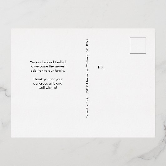 Eenvoudig Modern Custom Baby shower Foto bedankt Folie Uitnodiging Briefkaart (Achterkant)