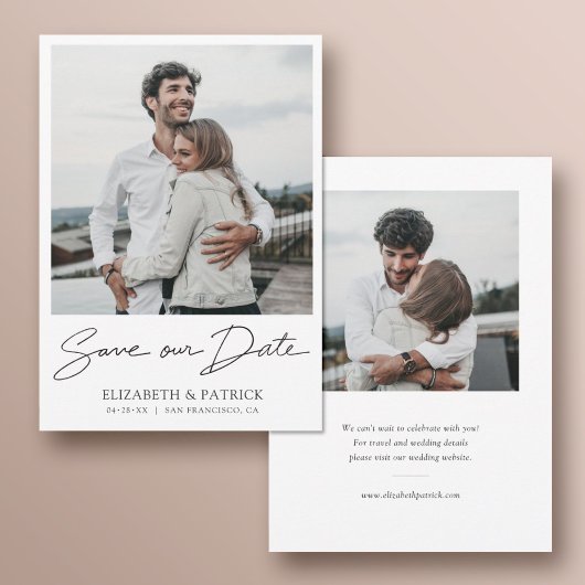Eenvoudig Modern Custom Twee Foto Verloving Bruilo Save The Date