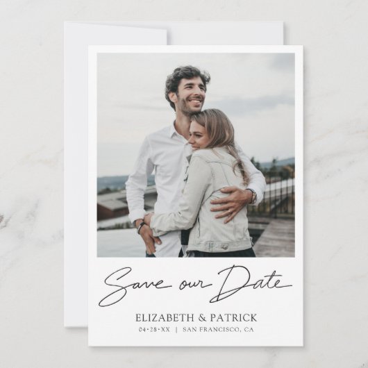 Eenvoudig Modern Custom Twee Foto Verloving Bruilo Save The Date (Voorkant)