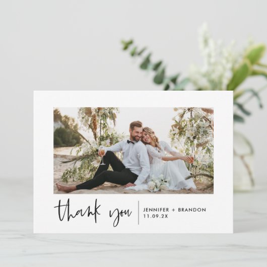 Eenvoudig Modern Dank u kaart | Foto Bruiloft (Staand voorkant)