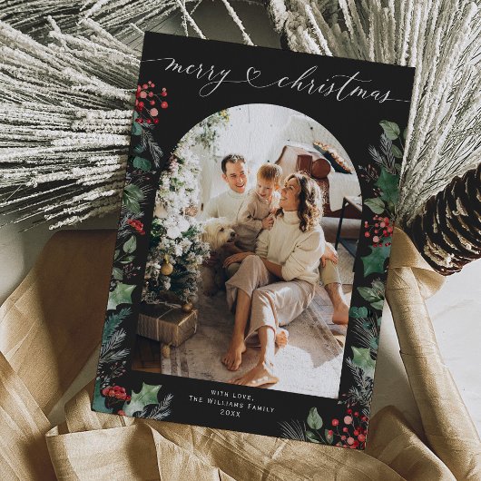 Eenvoudig Modern Dark Boho Photo Christmas-Kaart Feestdagenkaart