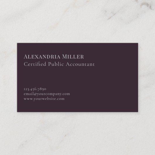 Eenvoudig Modern Dark Paarse Custom Logo Visitekaartje (Voorkant)