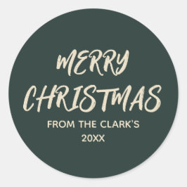 Eenvoudig Modern Dark Sage Green Vrolijk Kerstfees Ronde Sticker