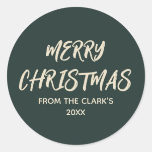 Eenvoudig Modern Dark Sage Green Vrolijk Kerstfees Ronde Sticker