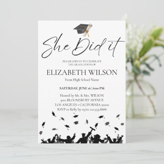 Eenvoudig modern deed ze het Afstuderen Kaart (Staand voorkant)