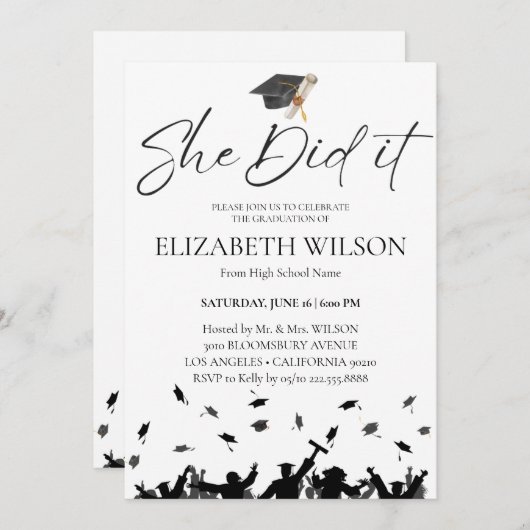 Eenvoudig modern deed ze het Afstuderen Kaart (Voorkant / Achterkant)