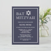 Eenvoudig modern donkerblauw en wit bat Mitzvah Kaart (Staand voorkant)