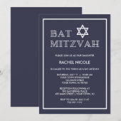Eenvoudig modern donkerblauw en wit bat Mitzvah Kaart (Voorkant / Achterkant)