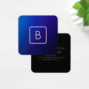 Eenvoudig modern donkerblauw ombre-verloop en mono vierkante visitekaartjes