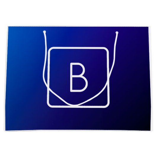 Eenvoudig modern donkerblauw verloop & monogram groot cadeauzakje (Voorkant)