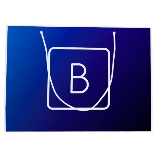 Eenvoudig modern donkerblauw verloop & monogram groot cadeauzakje (Achterkant)
